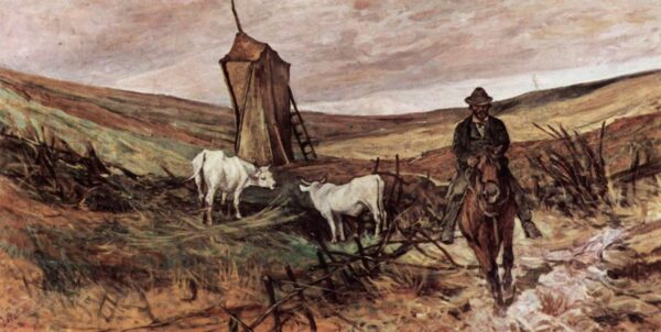 Mounted Man and Cows by Giovanni Fattori
