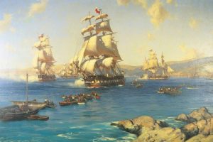 Zarpe de la Primera Escuadra Nacional by Thomas Jacques Somerscales - hand-painted oil reproduction