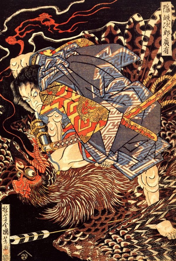 Oki no Jiro Hiroari Killing a Monstrous Tengu by Utagawa Kuniyoshi