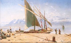 Unloading Stone from a Barge at Ouchy by Peder Mork Monsted - hand-painted oil reproduction
