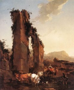 Peasants with Cattle by a Ruined Aqueduct by Nicolaes Berchem - hand-painted oil reproduction