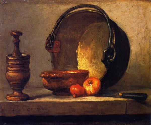 Pestle and Mortar Bowl Two Onions Copper Pot and Kettl by Jean-Baptiste-Simeon Chardin