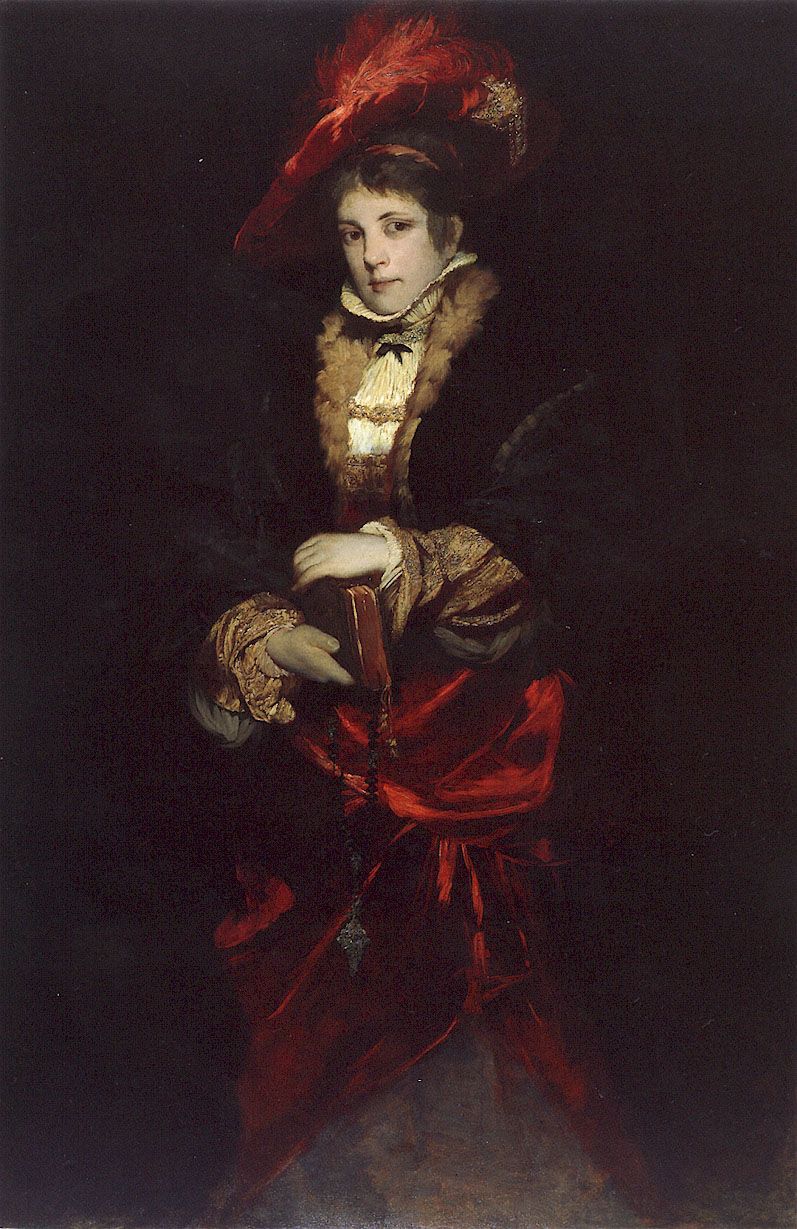 Portrait of a Lady with Red Plumed Hat by Hans Makart - hand-painted oil reproduction