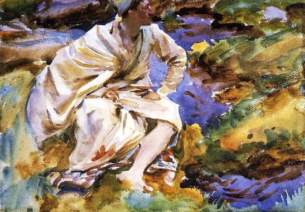 A Man Seated by a Stream, Val d'Aosta, Purtud by John Singer Sargent