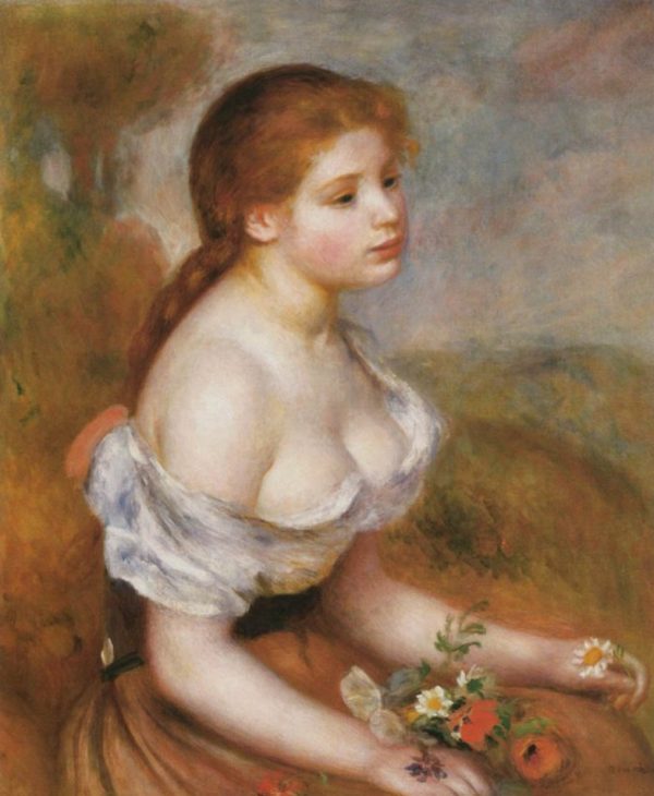 A Young Girl with Daisies by Pierre Auguste Renoir