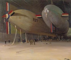 Rigid 29 and NS 7 at East Fortune by John Lavery - hand-painted oil reproduction