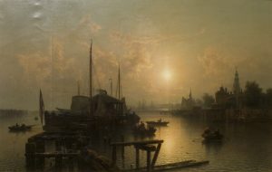 River with Boats and Shipping by Karl Adloff - hand-painted oil reproduction