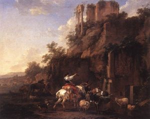 Rocky Landscape with Antique Ruins by Nicolaes Berchem - hand-painted oil reproduction