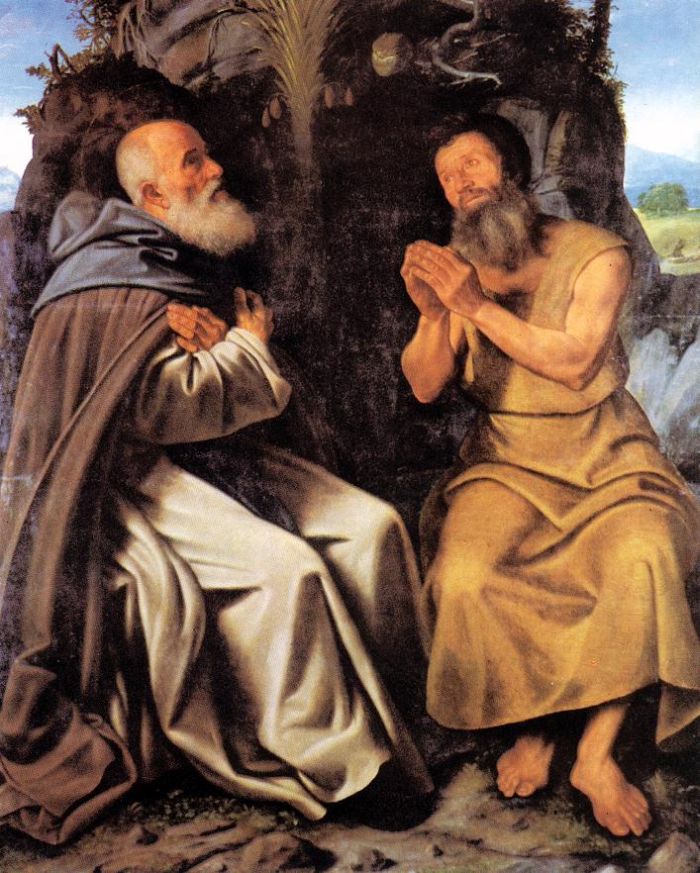 Saint Anthony Abbot and Saint Paul by Giovanni Girolamo Savoldo - hand-painted oil reproduction