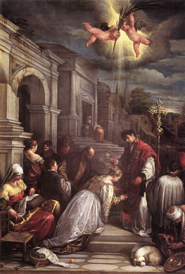 Saint Valentine Baptizing Saint Lucilla by Jacopo Bassano