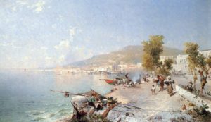 Vietri Sul Mare, Looking Towards Salerno by Franz Richard Unterberger - hand-painted oil reproduction