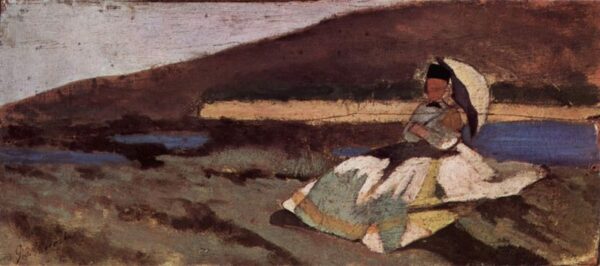 Seated Lady in Landscape by Giovanni Fattori