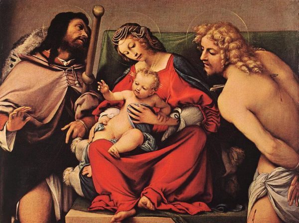 Madonna with the Child and Saints Rock and Sebastian by Lorenzo Lotto