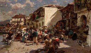 Selling Fish on the Beach in Vigo by Francisco Pradilla Ortiz - hand-painted oil reproduction