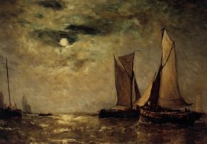 Shipping off the Coast in the Moonlight by Paul Jean Clays - hand-painted oil reproduction