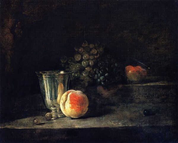 Silver Goblet Peach White and Red Grapes and Apple by Jean-Baptiste-Simeon Chardin