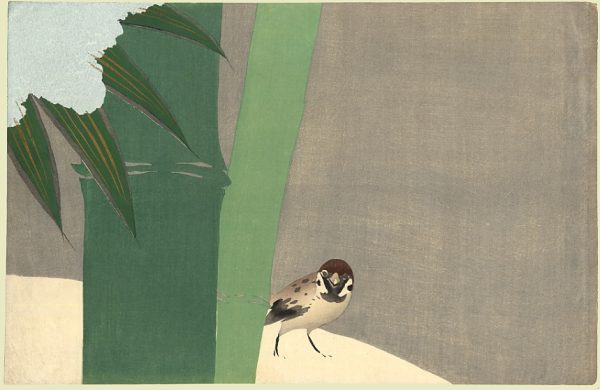 Sparrow beside Bamboo in Snow by Kamisaka Sekka