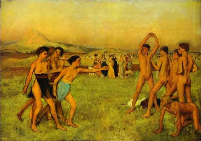 Spartan Girls Challenging Boys by Edgar Degas