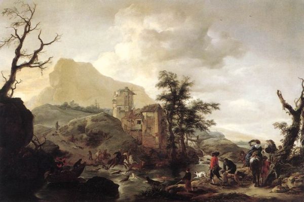Stag Hunt in a River by Philips Wouwerman