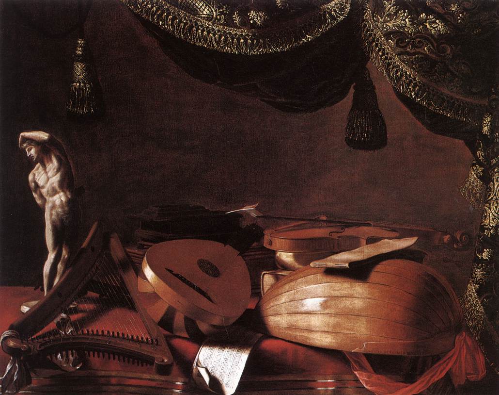 Still-Life with Musical Instruments and a Small Classical Statue by Evaristo Baschenis - hand-painted oil reproduction