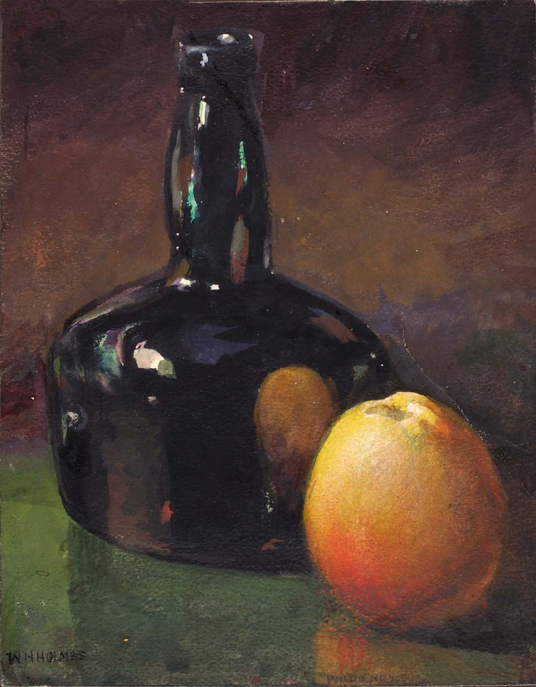 Still Life - Apple and Bottle by William Henry Holmes - hand-painted oil reproduction