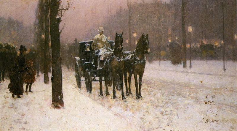 Street Scene with Hansom Cab by Frederick Childe Hassam