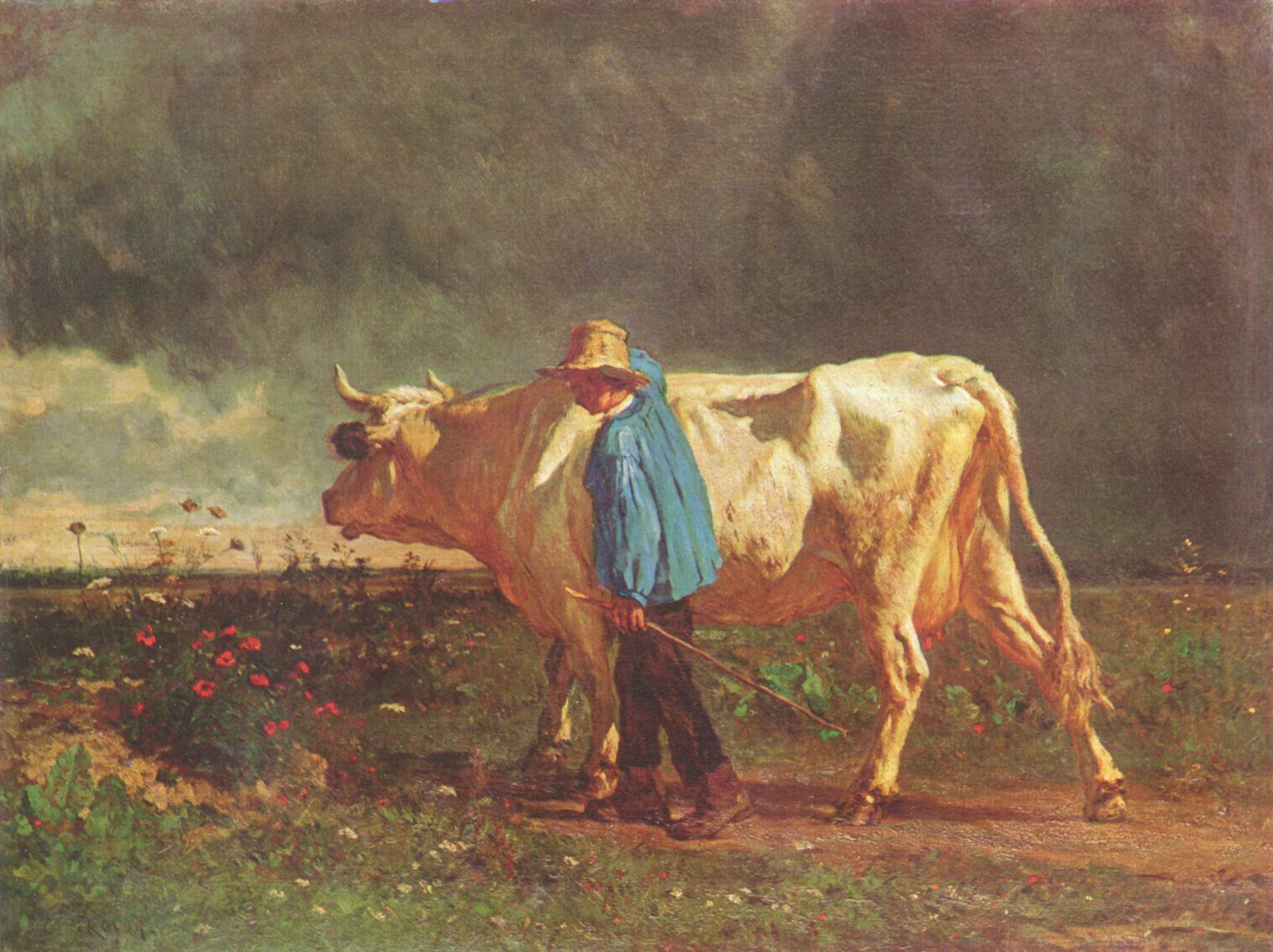 The Cowherd by Constant Troyon - hand-painted oil reproduction