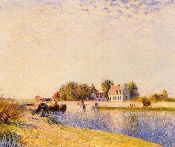 The Dam on the Loing - Barges by Alfred Sisley