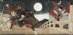 The Gojo Bridge Scene from the Chronicle 'The Tale of Yoshitsune by Kikugawa Eizan - hand-painted oil reproduction