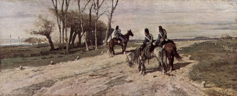 Three Cavalry Men on a Road by Giovanni Fattori - hand-painted oil reproduction