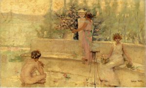 Three Figures in an Italian Garden by Robert Reid - hand-painted oil reproduction