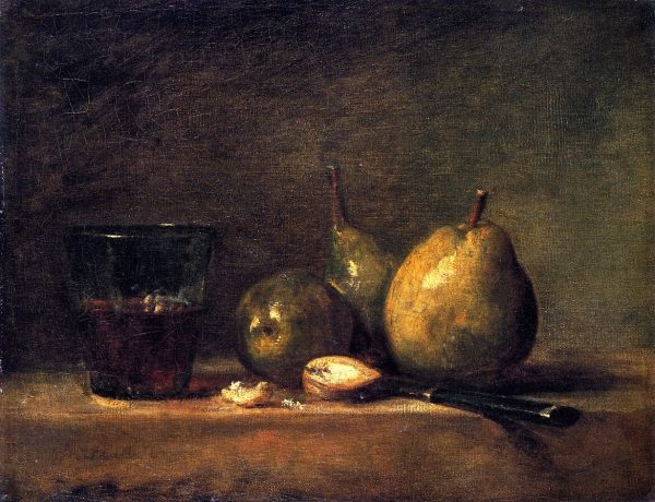 Three Pears Walnuts Glass of Wine and Knife by Jean-Baptiste-Simeon Chardin