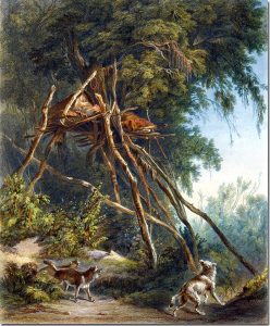 Tombs of Assiniboin Indiands on Trees by Karl Bodmer - hand-painted oil reproduction