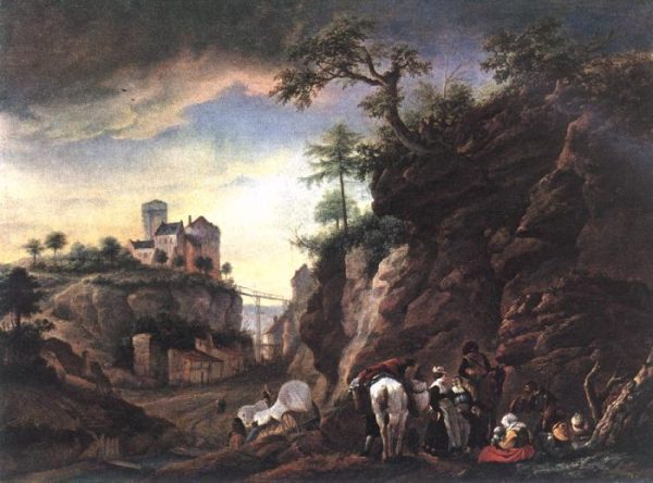 Rocky Landscape With Resting Travellers by Philips Wouwerman