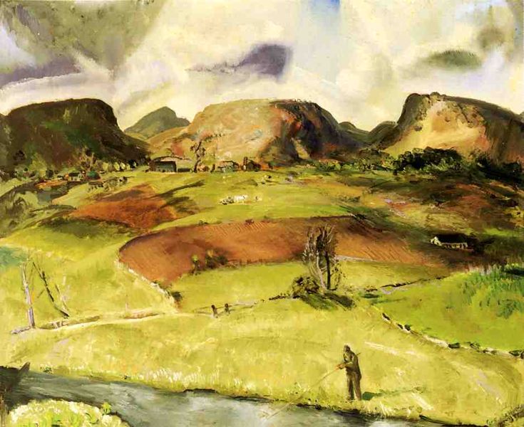Trout Stream and Mountains by George Bellows - hand-painted oil reproduction