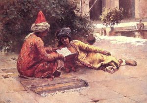 Two Arabs Reading in a Courtyard by Edwin Lord Weeks - hand-painted oil reproduction
