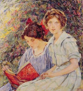 Two Girls Reading by Robert Reid - hand-painted oil reproduction