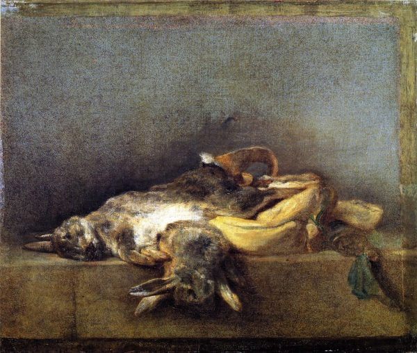 Two Rabbits with Game Bag and Powder Flask by Jean-Baptiste-Simeon Chardin