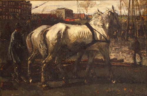 Two White Horses Pulling Posts in Amsterdam by George Hendrik Breitner