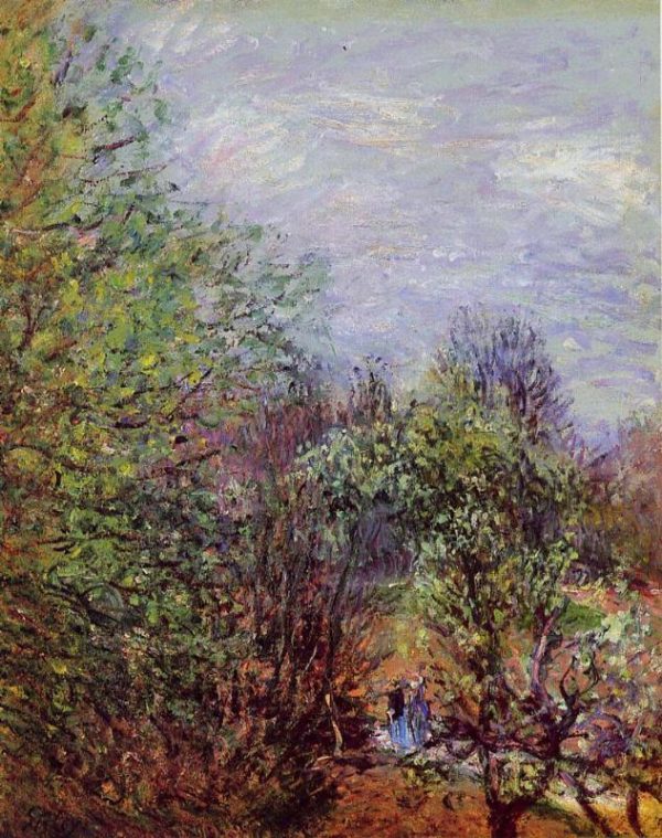 Two Women Walking Along the Riverbank by Alfred Sisley