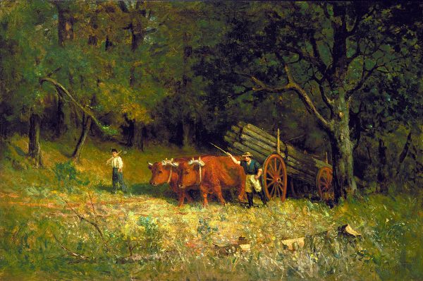 Untitled (boy and man with oxen) by Edward Mitchell Bannister