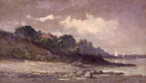 Untitled (shoreline with sailboats and roof) by Edward Mitchell Bannister
