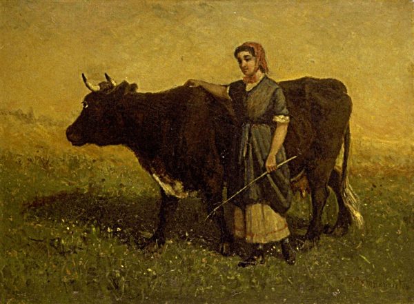 Untitled (woman walking with cow) by Edward Mitchell Bannister