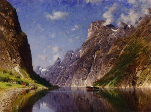 View of a Fjord by Adelsteen Normann - hand-painted oil reproduction