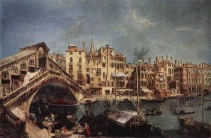 The Rialto Bridge from the Riva del Vin by Michele Marieschi - hand-painted oil reproduction