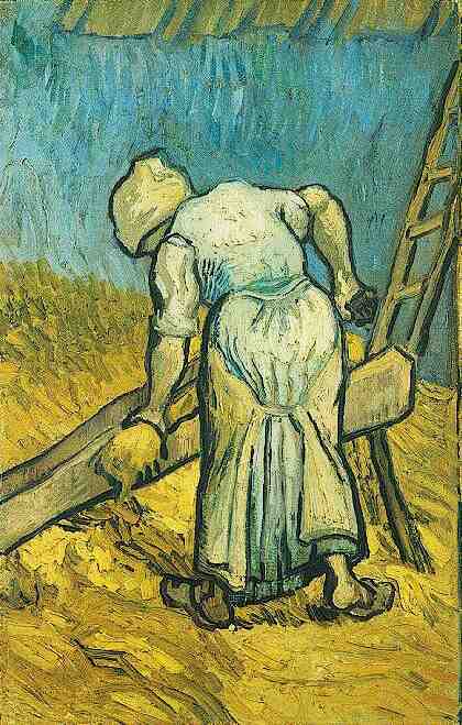 Peasant Woman Cutting Straw After Millet