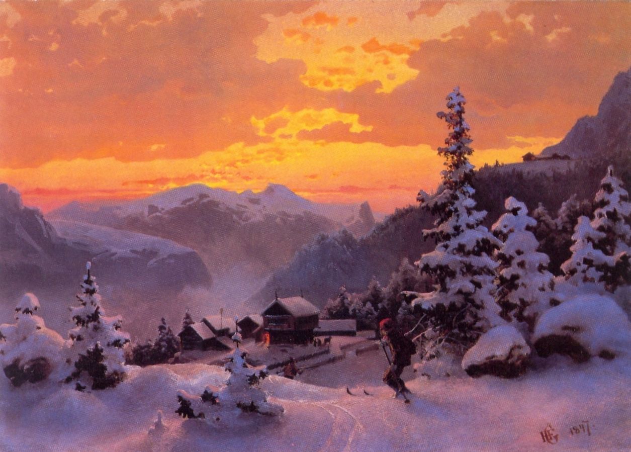 Vinterettermiddag by Hans Gude - hand-painted oil reproduction