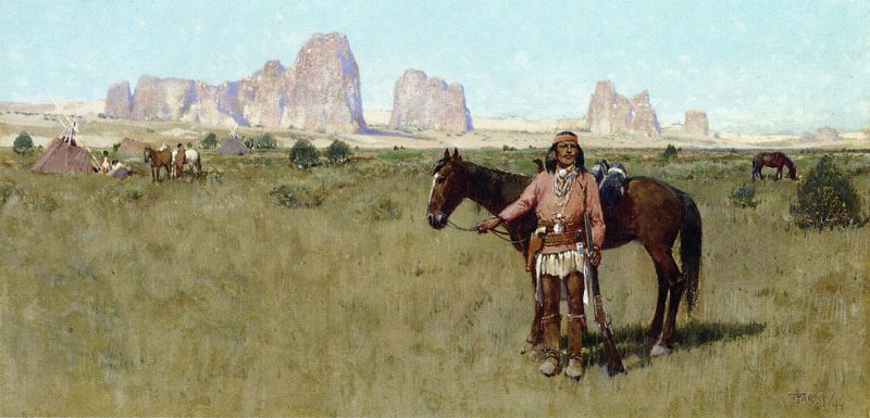Warrior and Teepees by Henry Farny - hand-painted oil reproduction