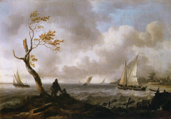Fishing Boats and Coasting Vessel in Rough Weather by Ludolf Backhuysen