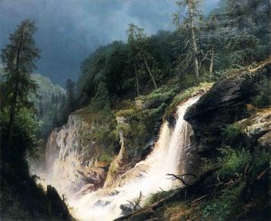 Western Waterfall by Hermann Ottomar Herzog - hand-painted oil reproduction
